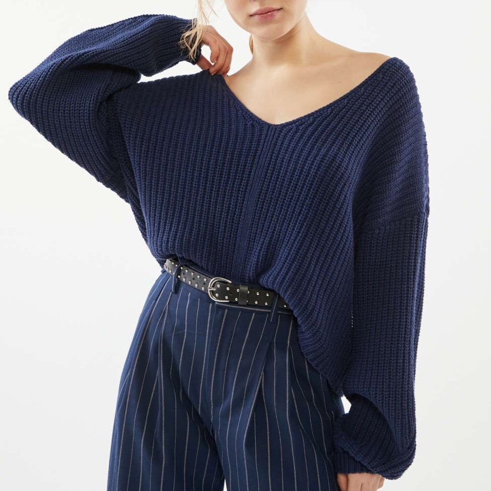 Urban Outfitters Navy Avery Deep V Sweater
